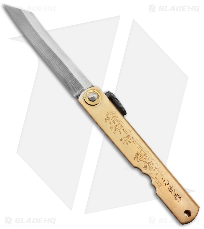 Nagao Higonokami Damascus Folder Brass HIGO 16 - Blade HQ
