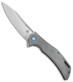 Olamic Cutlery Swish Flipper Frame Lock Knife Darkblast w/ Blue HW (3.75" Satin)