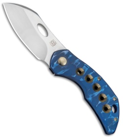 Olamic Cutlery Busker Largo Knife Blue Seabed Ti w/ Bronze Holes (2.5" Satin)