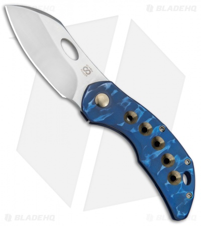 Olamic Cutlery Busker Largo Knife Blue Seabed Ti w/ Bronze Holes (2.5" Satin)