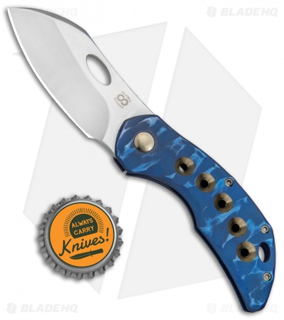 Olamic Cutlery Busker Largo Knife Blue Seabed Ti w/ Bronze Holes (2.5" Satin)