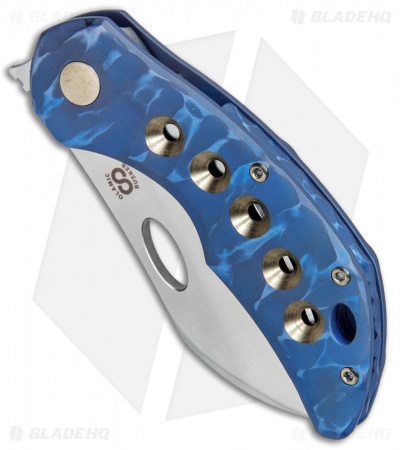 Olamic Cutlery Busker Largo Knife Blue Seabed Ti w/ Bronze Holes (2.5" Satin)