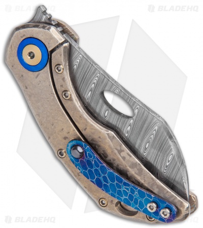 Olamic Cutlery Busker Largo Frame Lock Knife Bronze Etch (2.5" Damasteel)