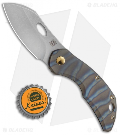 Olamic Cutlery Busker Largo Frame Lock Knife Flame Colored Ti/Brz (2.5" Acid SW)