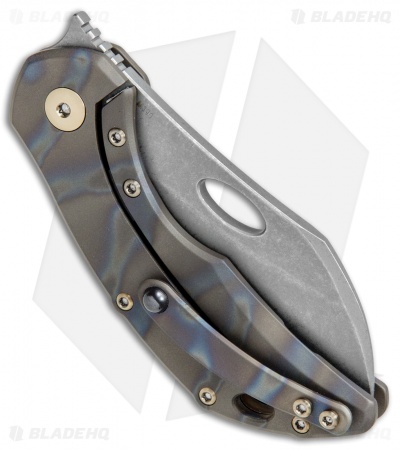 Olamic Cutlery Busker Largo Frame Lock Knife Flame Colored Ti/Brz (2.5" Acid SW)