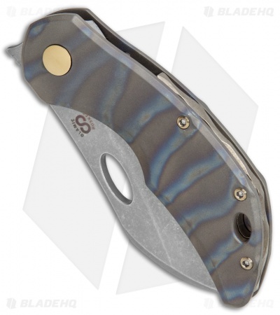 Olamic Cutlery Busker Largo Frame Lock Knife Flame Colored Ti/Brz (2.5" Acid SW)