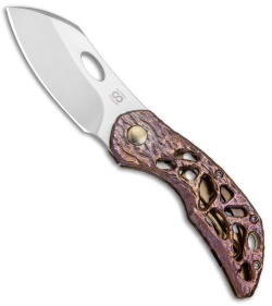 Olamic Cutlery Busker Largo Knife Molten Ti w/ Funky Holes (2.5" Satin)