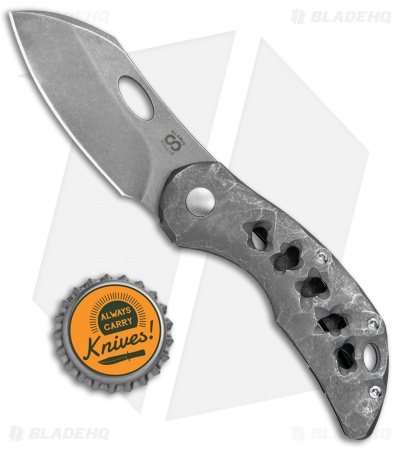 Olamic Cutlery Busker Largo Knife Rock Sculpted Ti w/ Funky Holes (2.5" Acid SW)