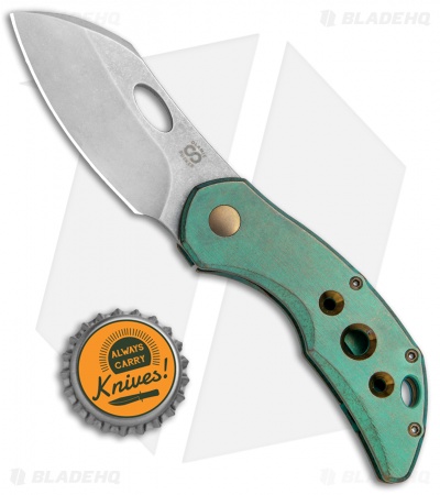 Olamic Cutlery Busker Largo Knife Green Kinetic Rainforest Ti (2.5" Acid SW)