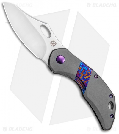 Olamic Cutlery Busker Semper Frame Lock Blasted Ti/Timascus/Purple (2.5" Satin)