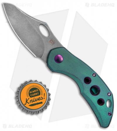 Olamic Cutlery Busker Semper Knife Kinetic Rainforest w/ Holes (2.5" Acid SW)