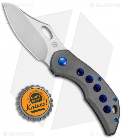 Olamic Cutlery Busker Semper Frame Lock Knife Ti w/ Blue Holes (2.5" Satin)