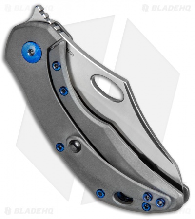 Olamic Cutlery Busker Semper Frame Lock Knife Ti w/ Blue Holes (2.5" Satin)