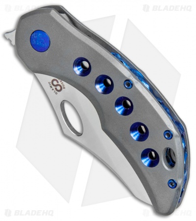 Olamic Cutlery Busker Semper Frame Lock Knife Ti w/ Blue Holes (2.5" Satin)