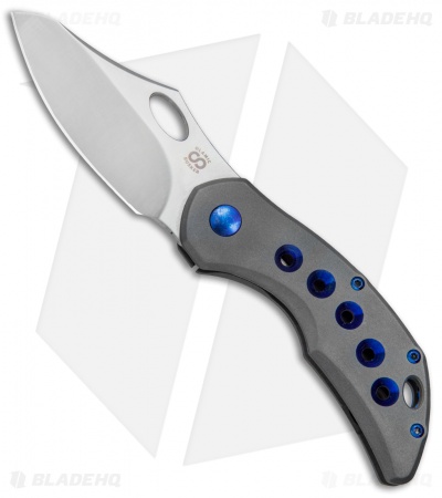 Olamic Cutlery Busker Semper Frame Lock Knife Ti w/ Blue Holes (2.5" Satin)