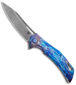 Olamic Cutlery Swish Frame Lock Knife Entropic Ti (3.75" Damasteel)