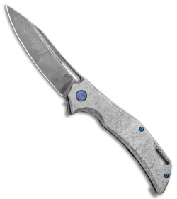 Olamic Cutlery Swish Frame Lock Knife Frosty Gray Ti (3.75" Damasteel)