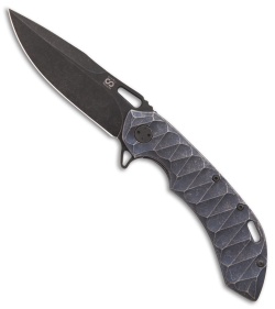 Olamic Wayfarer 247 Frame Lock Knife Bluewash Scalloped Ti (3.5" Black SW) 