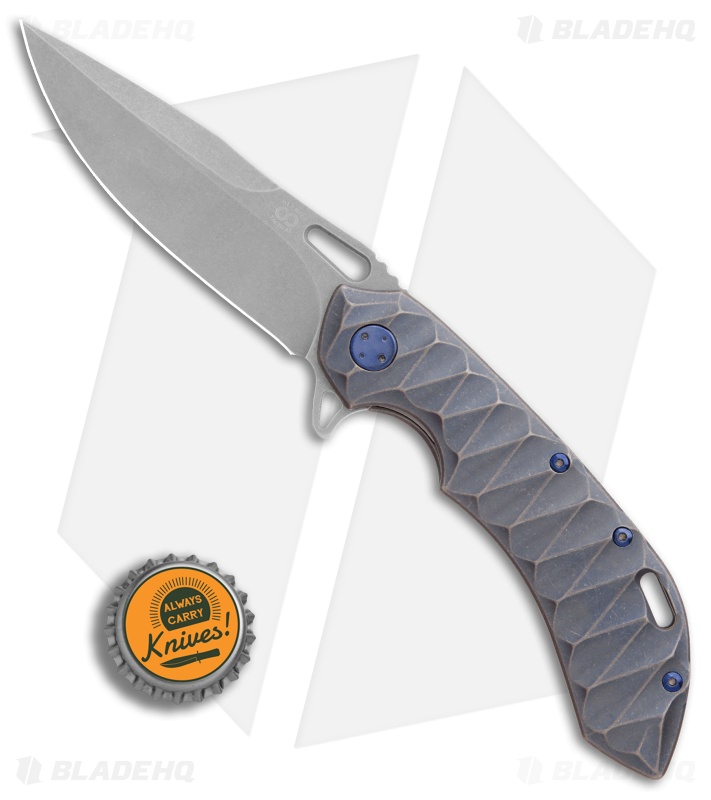 Olamic Wayfarer 247 Frame Lock Knife Bluewash Scallop Ti (3.5" Stonewash) 