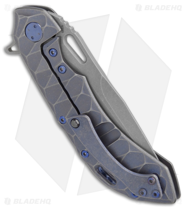 Olamic Wayfarer 247 Frame Lock Knife Bluewash Scallop Ti (3.5" Stonewash) 