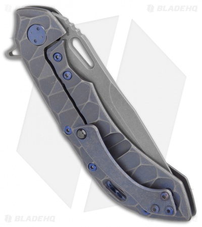 Olamic Wayfarer 247 Frame Lock Knife Bluewash Scallop Ti (3.5" Stonewash) 
