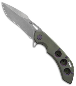 Olamic Wayfarer 247 Harpoon Knife Kinetic Rainforest Ti 3-Hole (3.5" SW)