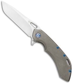 Olamic Wayfarer 247 Drop Point Knife Orange Peel Ti / Blue Hardware (3.5" Satin)