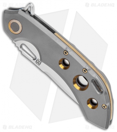 Olamic Wayfarer 247 Frame Lock Knife Dark Blast Ti/3 Hole Tanto (3.5") 