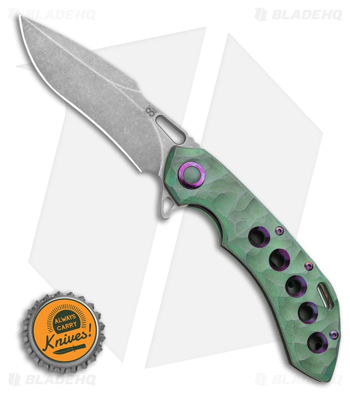 Olamic Wayfarer 247 Frame Lock Knife Green Rock Ti/5 Hole Harpoon (3.5") 