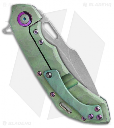 Olamic Wayfarer 247 Frame Lock Knife Green Rock Ti/5 Hole Harpoon (3.5") 