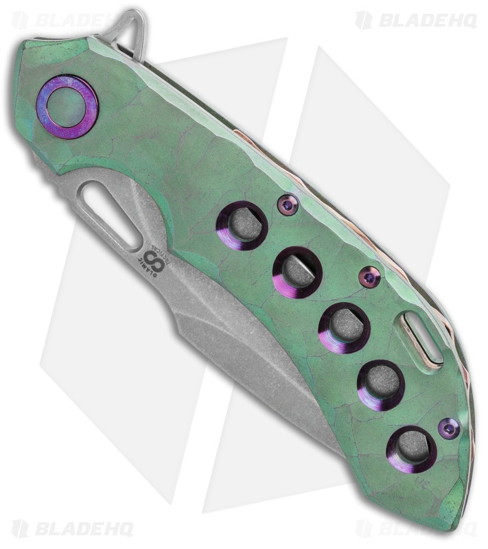 Olamic Wayfarer 247 Frame Lock Knife Green Rock Ti/5 Hole Harpoon (3.5") 