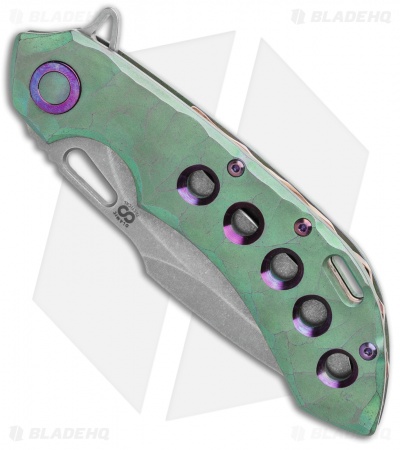 Olamic Wayfarer 247 Frame Lock Knife Green Rock Ti/5 Hole Harpoon (3.5") 
