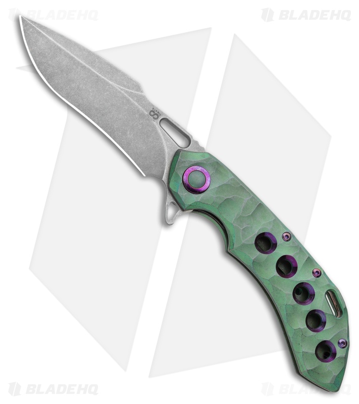 Olamic Wayfarer 247 Frame Lock Knife Green Rock Ti/5 Hole Harpoon (3.5") 