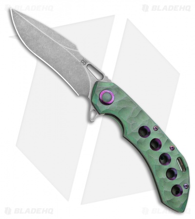 Olamic Wayfarer 247 Frame Lock Knife Green Rock Ti/5 Hole Harpoon (3.5") 