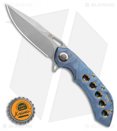 Olamic Wayfarer 247 Frame Lock Knife Blue Rock Ti/5 Hole Spear Point (3.5") 