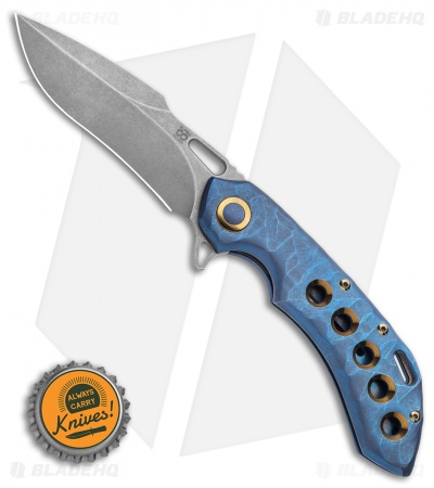 Olamic Wayfarer 247 Frame Lock Knife Blue Rock Ti/5 Hole Harpoon (3.5") 