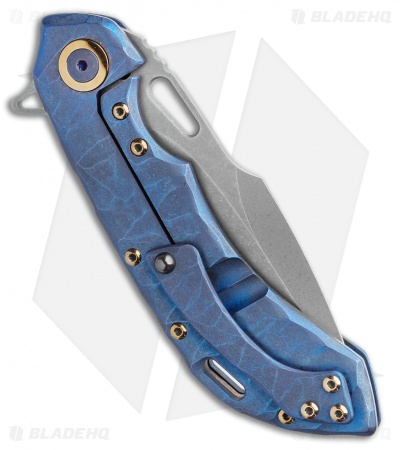 Olamic Wayfarer 247 Frame Lock Knife Blue Rock Ti/5 Hole Harpoon (3.5") 