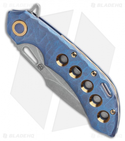 Olamic Wayfarer 247 Frame Lock Knife Blue Rock Ti/5 Hole Harpoon (3.5") 
