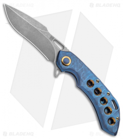 Olamic Wayfarer 247 Frame Lock Knife Blue Rock Ti/5 Hole Harpoon (3.5") 
