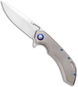 Olamic Wayfarer 247 Spear Point Knife Orange Peel Ti/Blue Hardware (3.5" Satin)