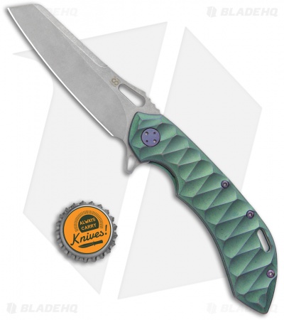Olamic Wayfarer 247 Sheepsfoot Frame Lock Knife Green Scalloped Ti (3.5" SW)