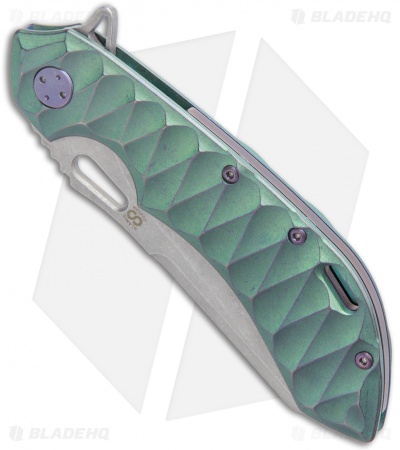 Olamic Wayfarer 247 Sheepsfoot Frame Lock Knife Green Scalloped Ti (3.5" SW)