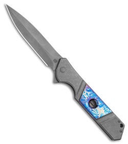 Olamic Cutlery Rainmaker Dagger Flipper Knife Entropic Blue/Ti (4.25" Dark SW)