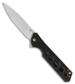 Olamic Cutlery Rainmaker Frame Lock Knife Black/Gold Holes Ti (4.25" Satin)