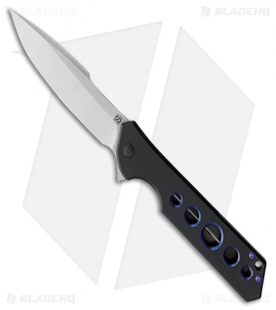 Olamic Cutlery Rainmaker Harpoon Knife Black/Blue Holes Ti (4.25" Satin)