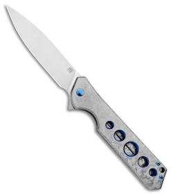 Olamic Cutlery Rainmaker Knife Frosty Holes Ti/ Blue HW (4.25" Satin)