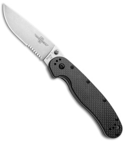 Ontario RAT Model 1 Liner Lock Knife G-10/Carbon Fiber (3.6" D2 SW Serr) 8883CF 