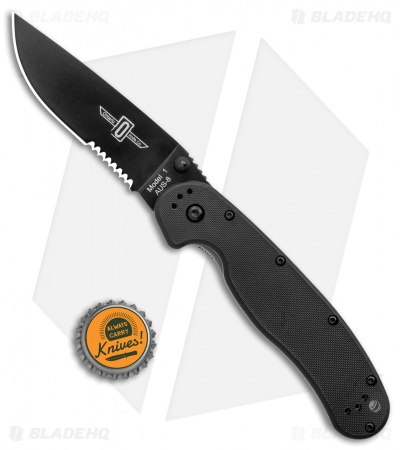 Ontario RAT Model 1 Liner Lock Knife Black (3.625" Black Serr) 8847BS