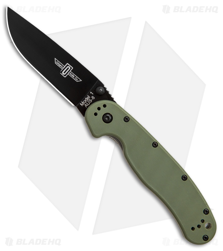 88年製 Pro Co RAT1 Black Face Ontario Rat-1 Liner Lock G-10 Green Black