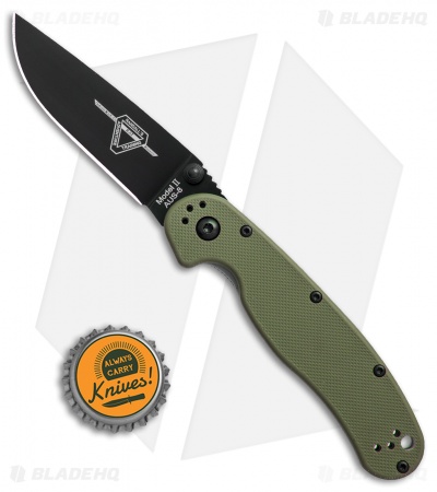 Ontario RAT Model 2 Liner Lock Knife OD Green Nylon (3" Black AUS-8) 8861OD